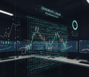 Painel de algotrading exibindo a estrutura de ordens da estratégia de Gradiente Linear para captura de volatilidade.