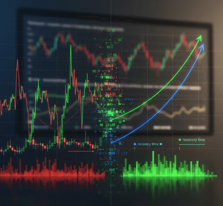 Gráfico comparativo: Volatilidade de estratégias de High Payoff versus a curva de crescimento consistente do Gradiente Linear.