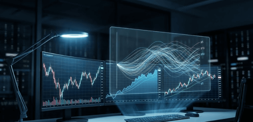 Teste de robustez no algotrading em ambiente financeiro moderno com gráficos e simulações de cenários
