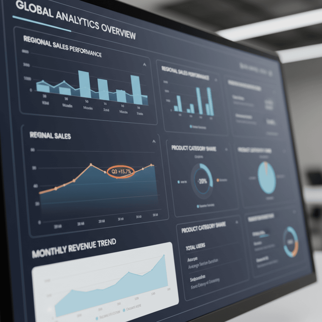 Dashboard profissional com gráficos e visualização de dados limpa, representando a análise de performance em trading.