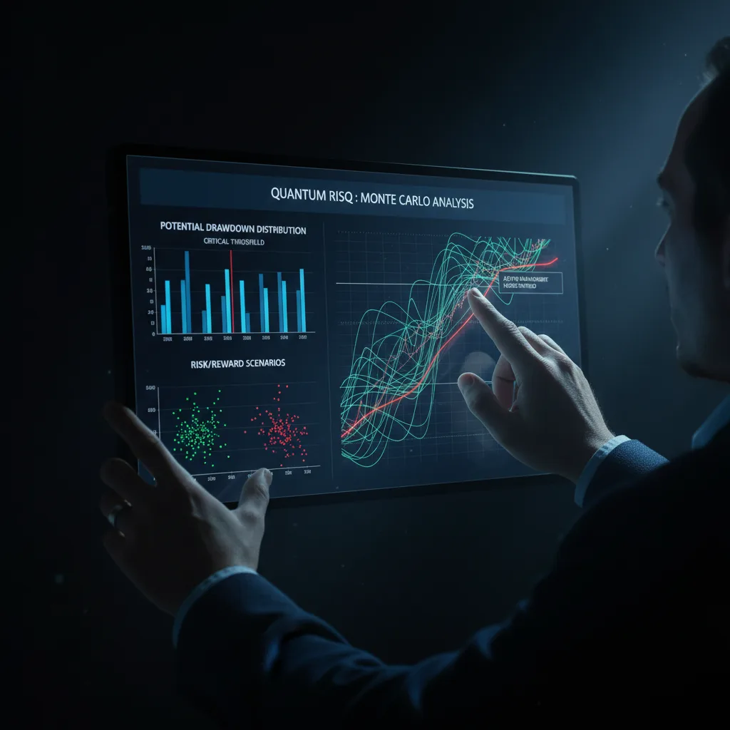 Análise prática dos resultados do teste de Monte Carlo em um dashboard de gestão de risco, demonstrando a aplicação para validar estratégias de algotrading.