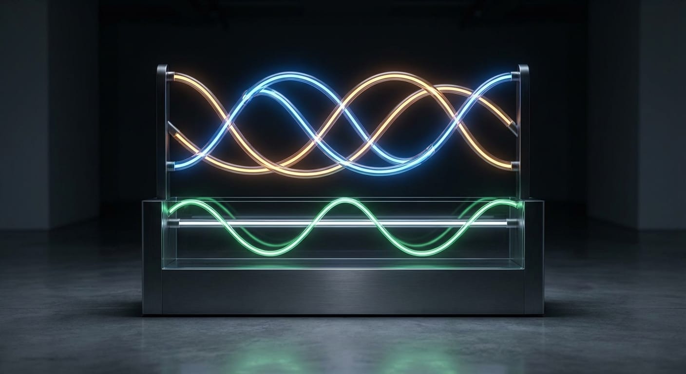 Visualização conceitual da cointegração, mostrando a relação entre dois ativos e o spread revertendo à média, em um estilo de infográfico premium.