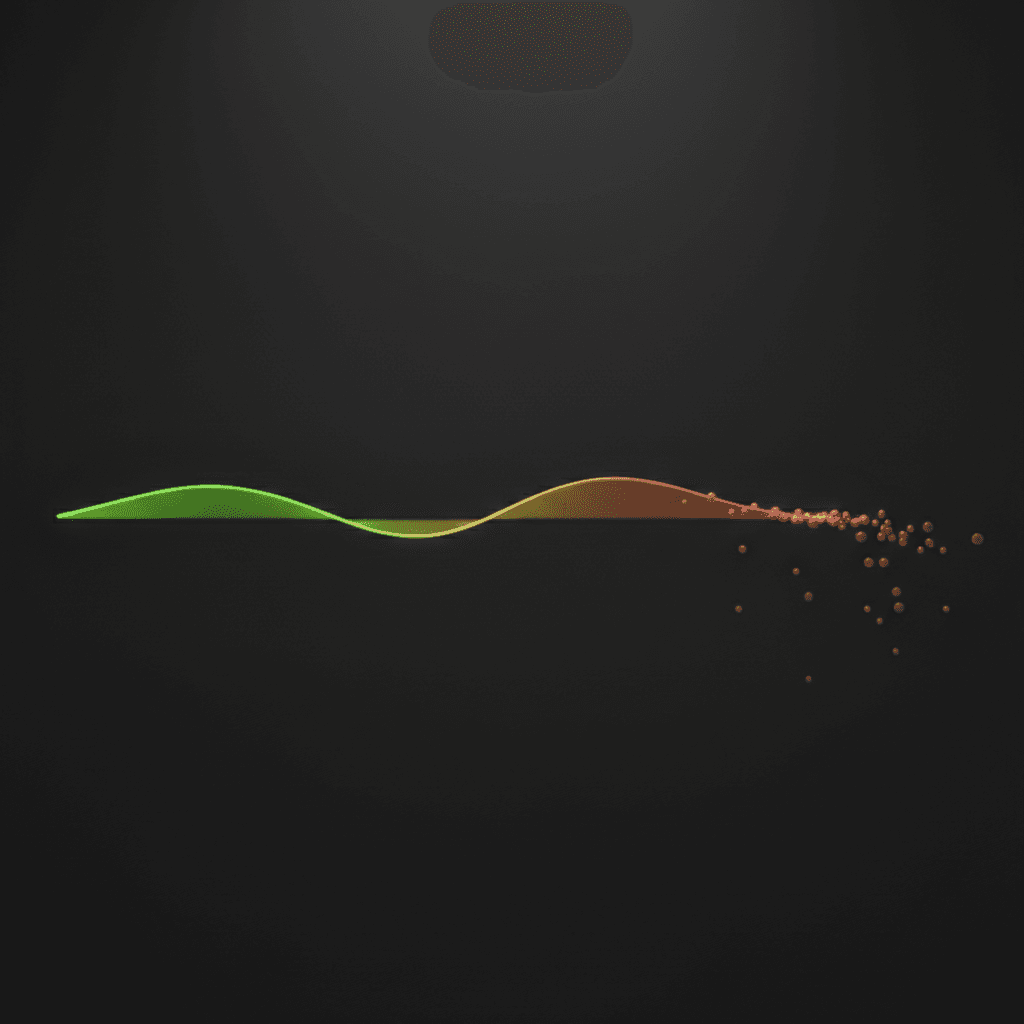 Visualização conceitual da decadência de alpha, representada por um gráfico luminoso que perde sua força e cor ao longo do tempo, simbolizando uma estratégia de trading perdendo sua vantagem.