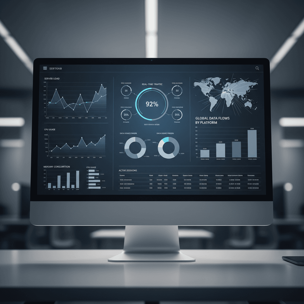 Dashboard profissional com visualização de dados e gráficos limpos, representando a análise de variáveis no trading.