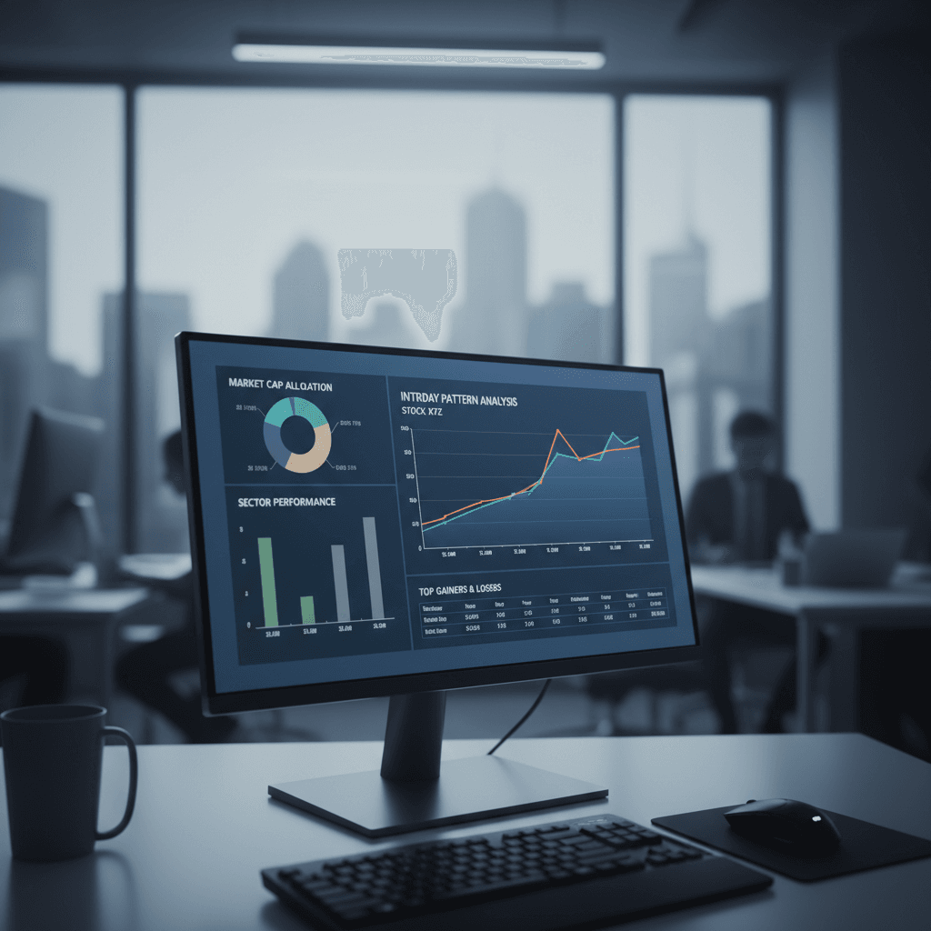 Dashboard de visualização de dados com gráficos limpos e profissionais, detalhando a sazonalidade intradiária em algotrading.