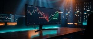 Setup de trading profissional exibindo um gráfico com um longo período de rebaixamento, ilustrando o conceito de time in drawdown algotrading.