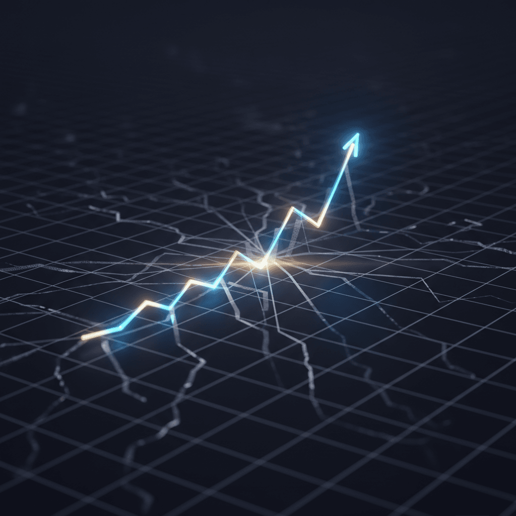 Visualização conceitual do viés de sobrevivência, mostrando um gráfico de sucesso enquanto dados de ativos que falharam são omitidos.