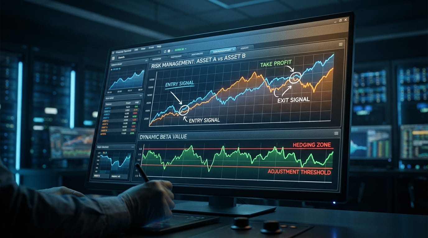 Dashboard financeiro profissional aplicando a regressão linear rolante e o beta dinâmico em pares para uma gestão de risco prática e visual.