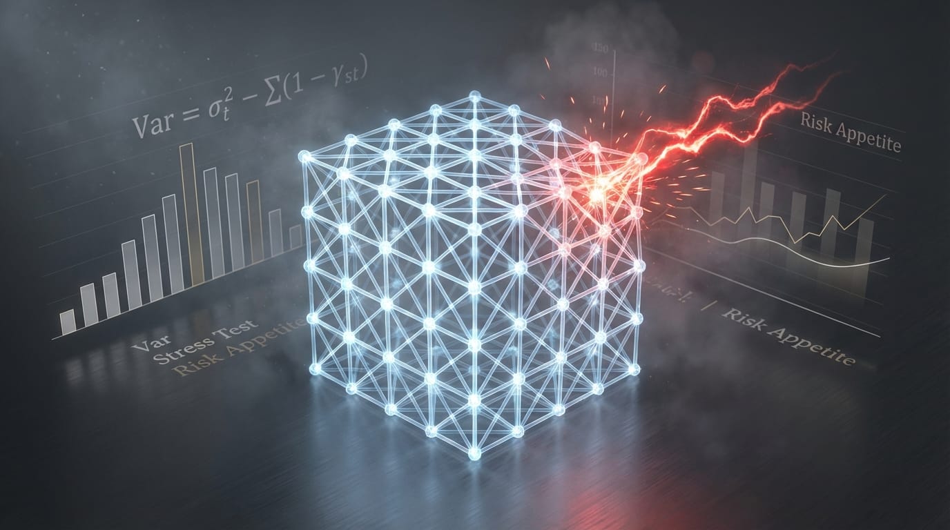 Visualização conceitual do stress testing em algotrading, mostrando um sistema de dados resiliente resistindo a choques de liquidez e falhas de microestrutura.